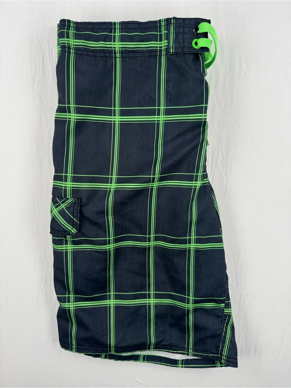 OP Men’s Black Swim Trunks with Neon Green Plaid